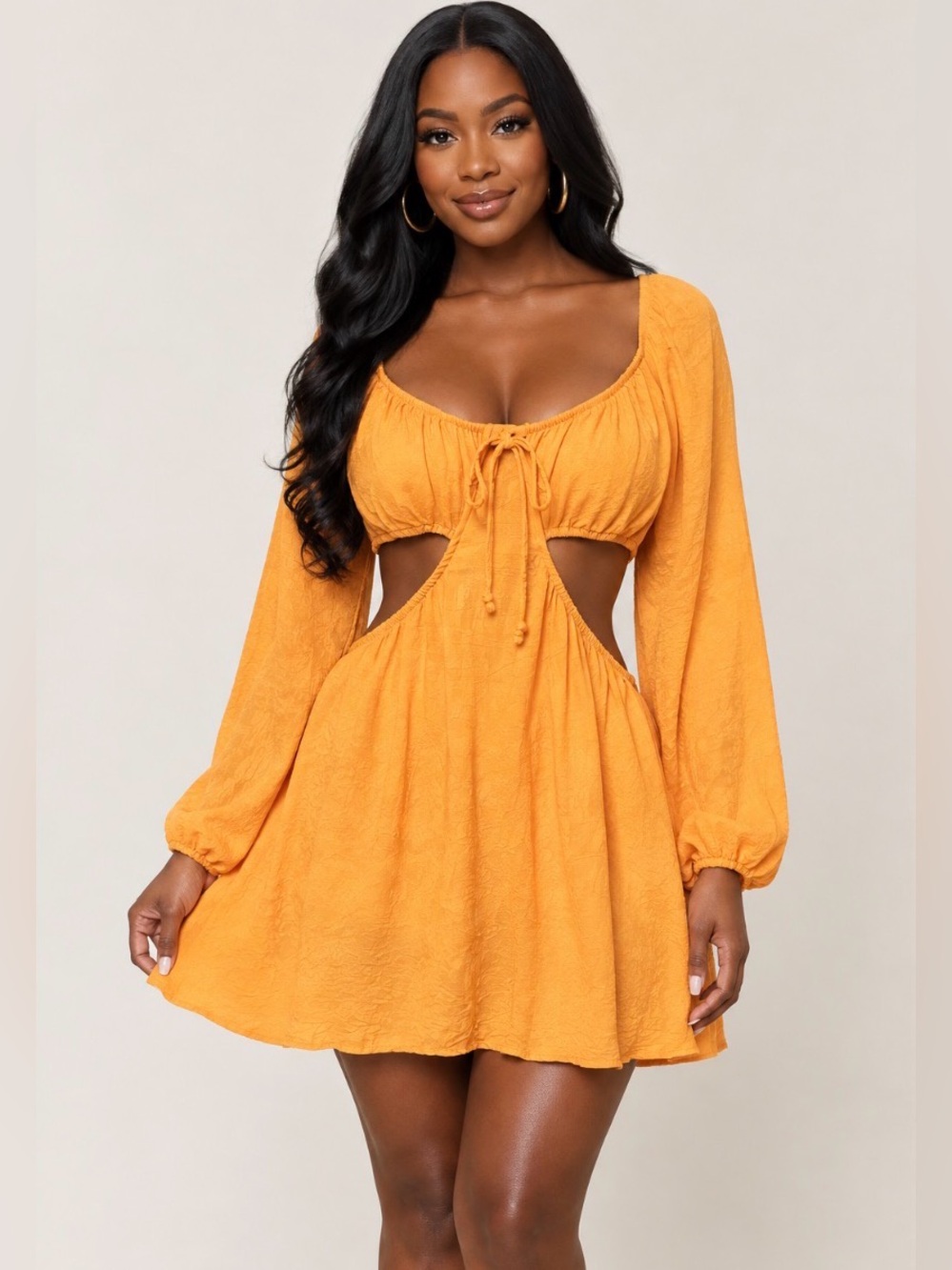 Wild Fable Plus Size Orange Cutout Long Sleeve Dress